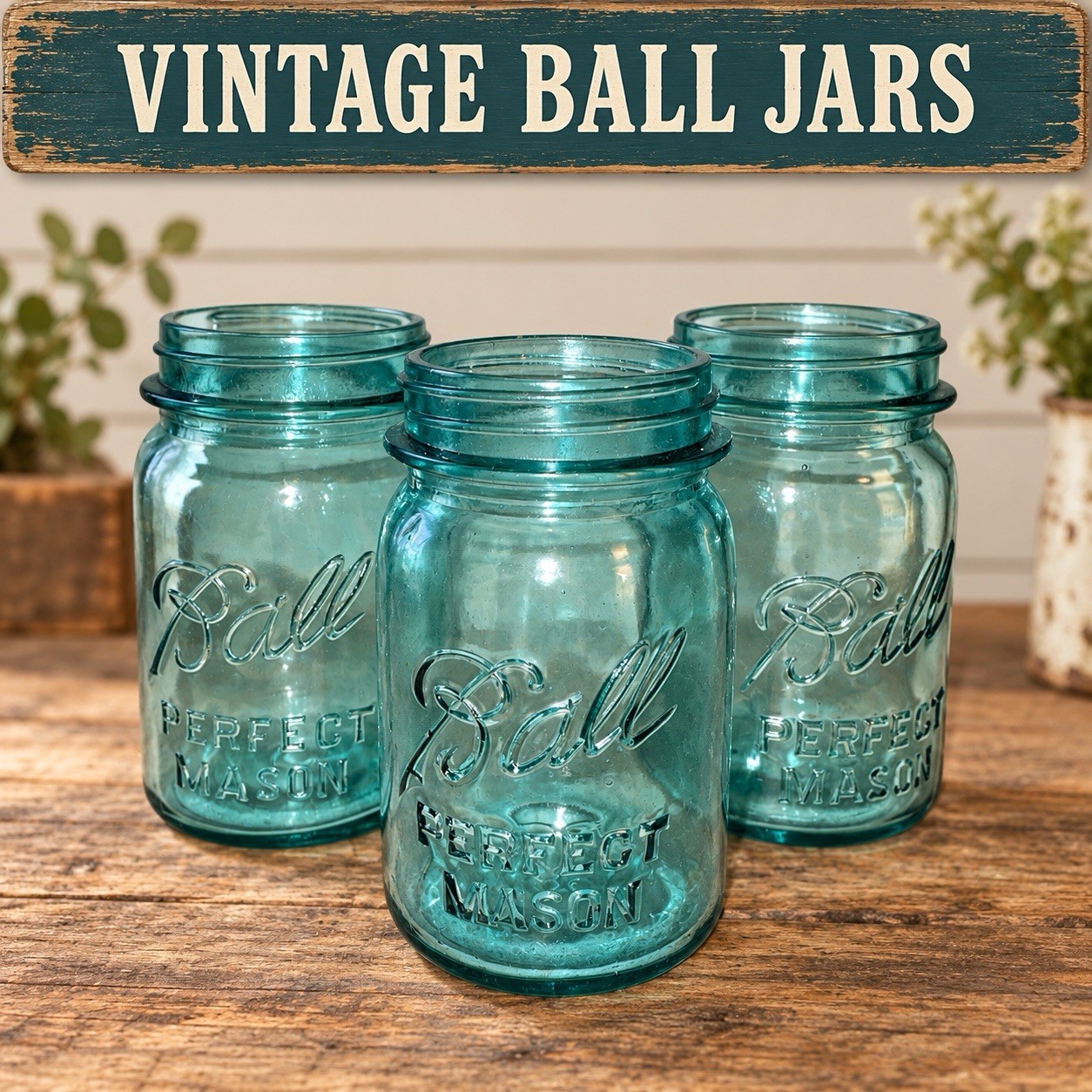 Lot of 3 Ball Perfect Mason Blue Aqua Pint Canning Jars No Lids Decor