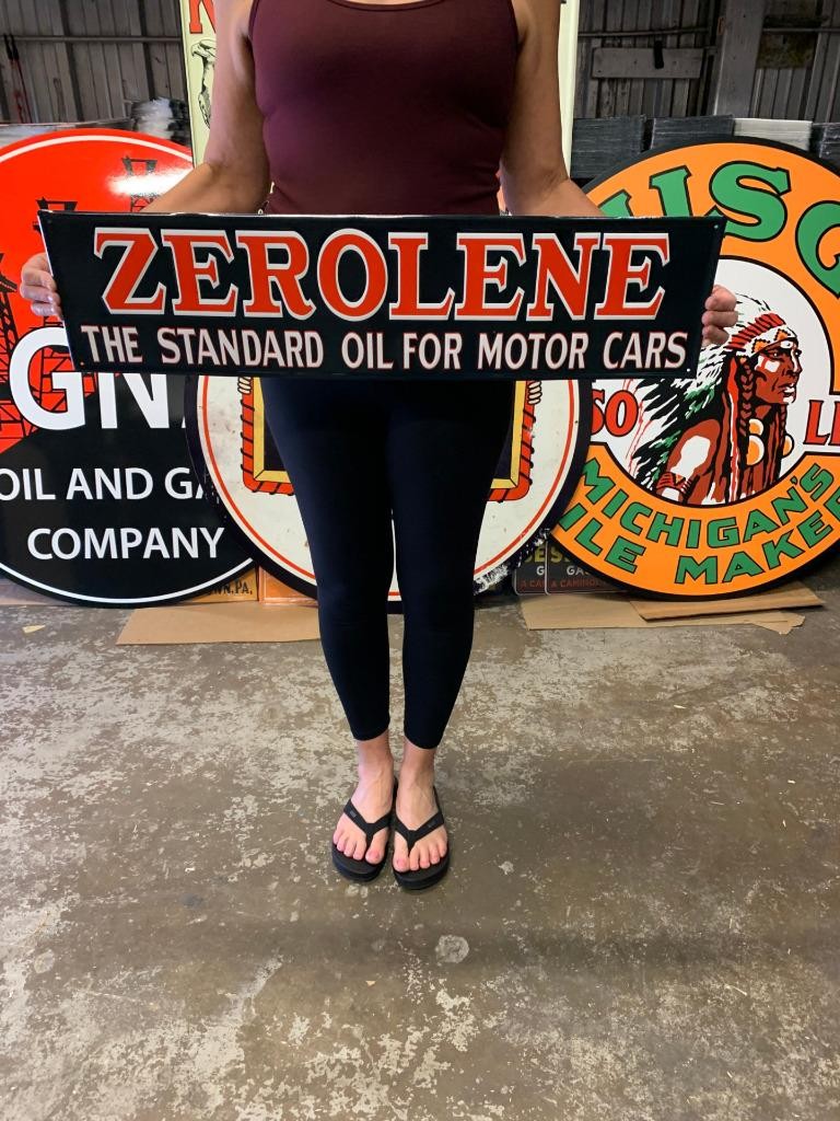 Antique Vintage Old Style Sign Zerolene Oil Made in USA