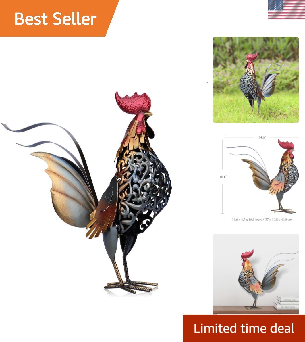 Handcrafted Iron Rooster Sculpture - Vibrant Outdoor & Indoor Decor Gift
