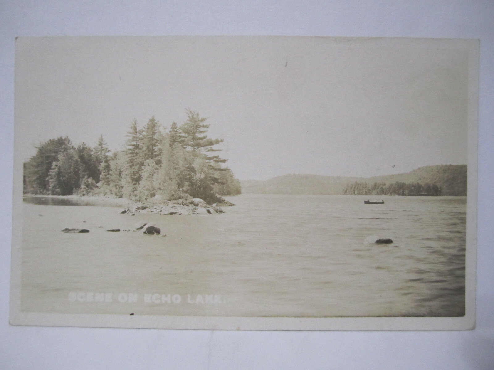 SCENE AT ECHO LAKE REAL PHOTO POSTCARD FRANCONIA NOTCH NEW HAMPSHIRE 1910s RPPC