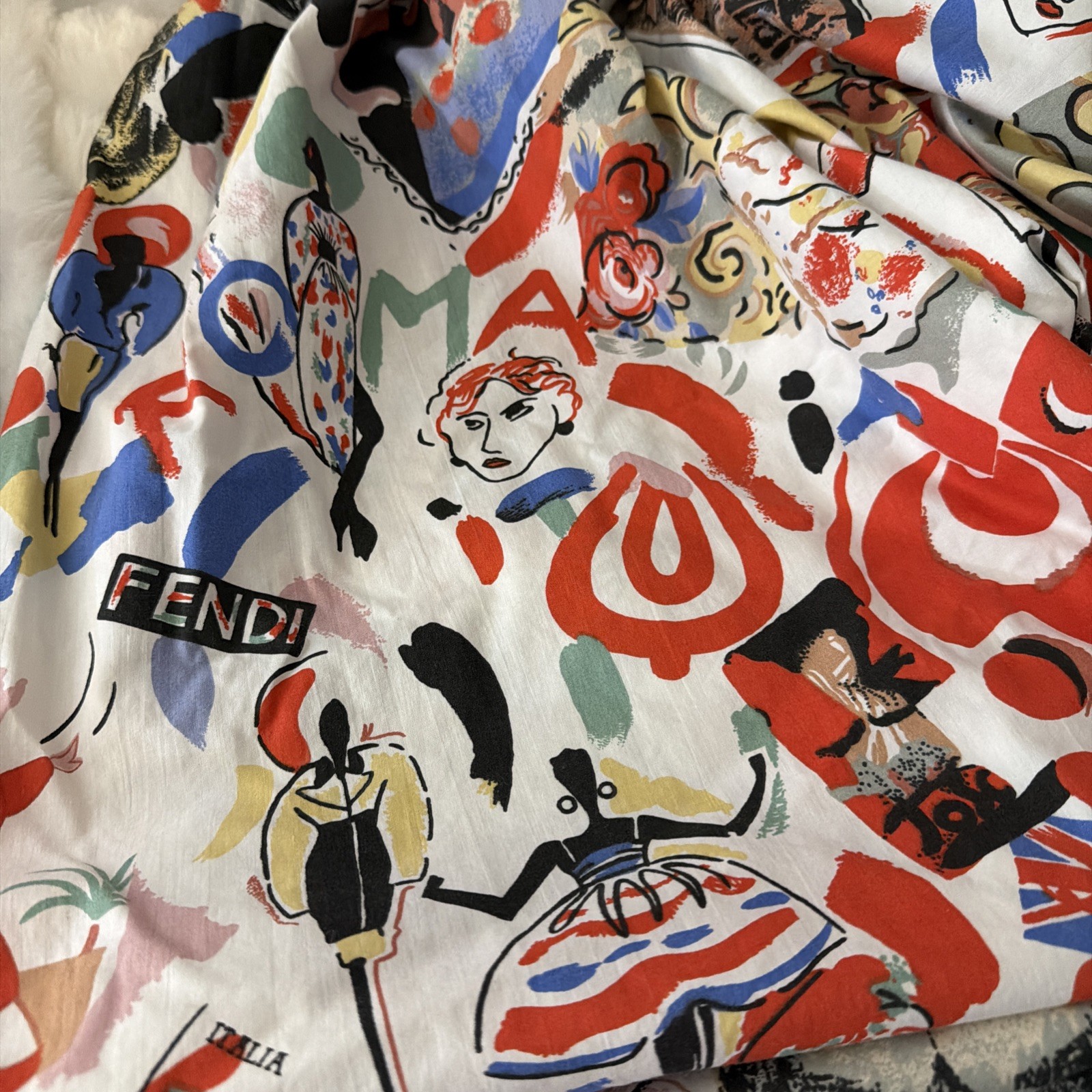 Fendi X The Bibb Co Abstract Logo Art Deco Queen Flat Sheet 1993 Fendi X The Bibb Co Abstract Logo Art Deco Queen Flat Sheet 1993