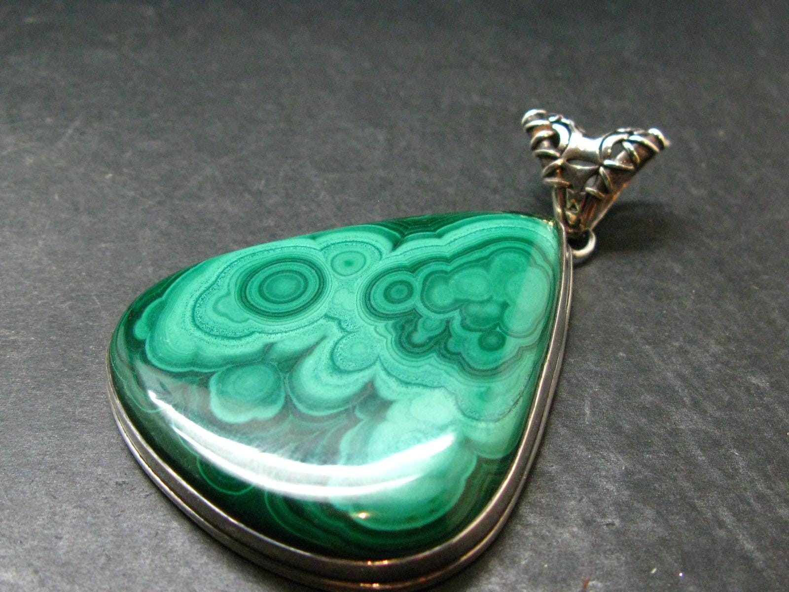 Vivid Vibrant Green Malachite Sterling Silver Pendant - 3.2\
