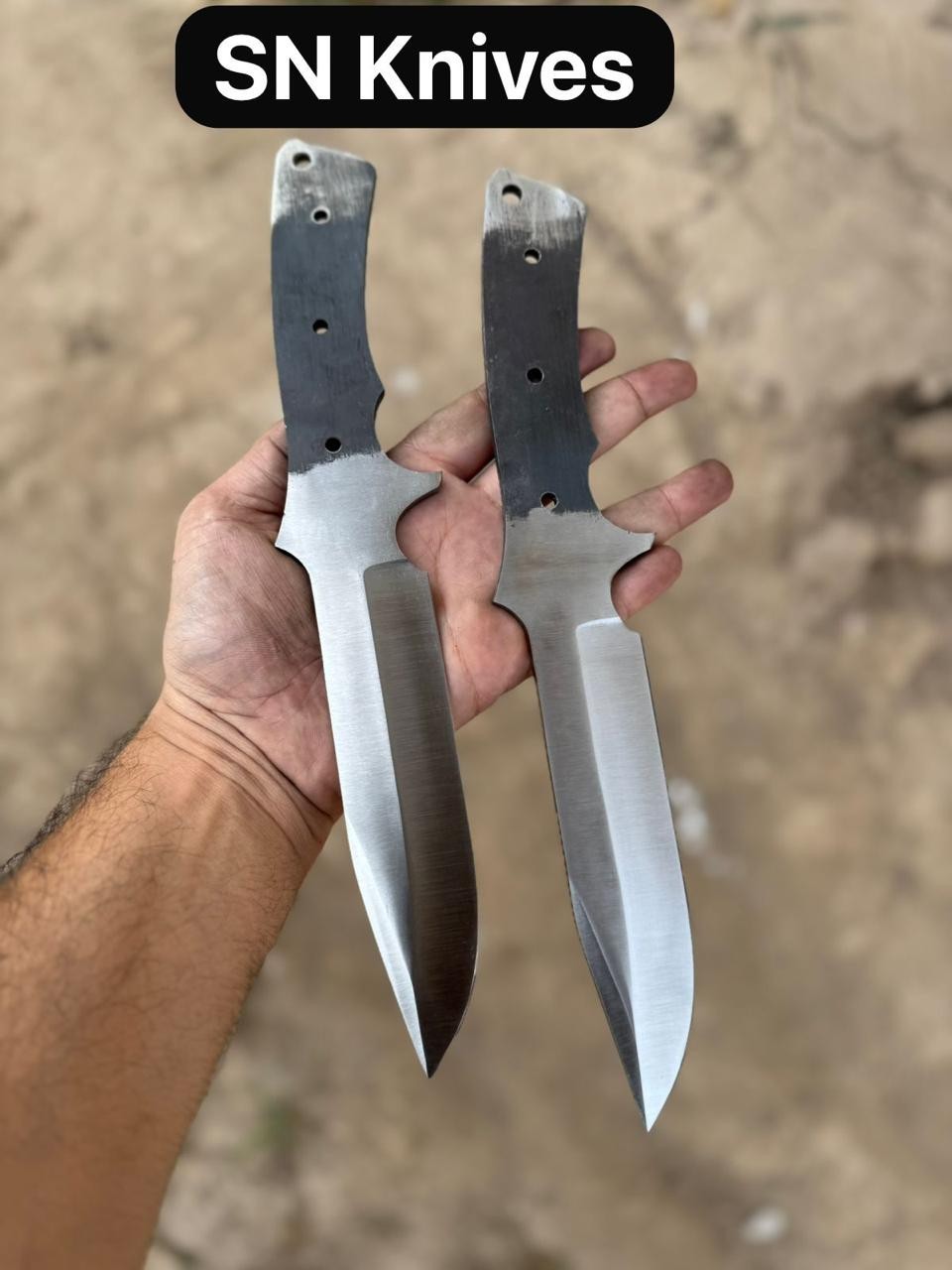 2pcs-Custom Handmade Carbon Steel Hunting Blank Blades With Sheath