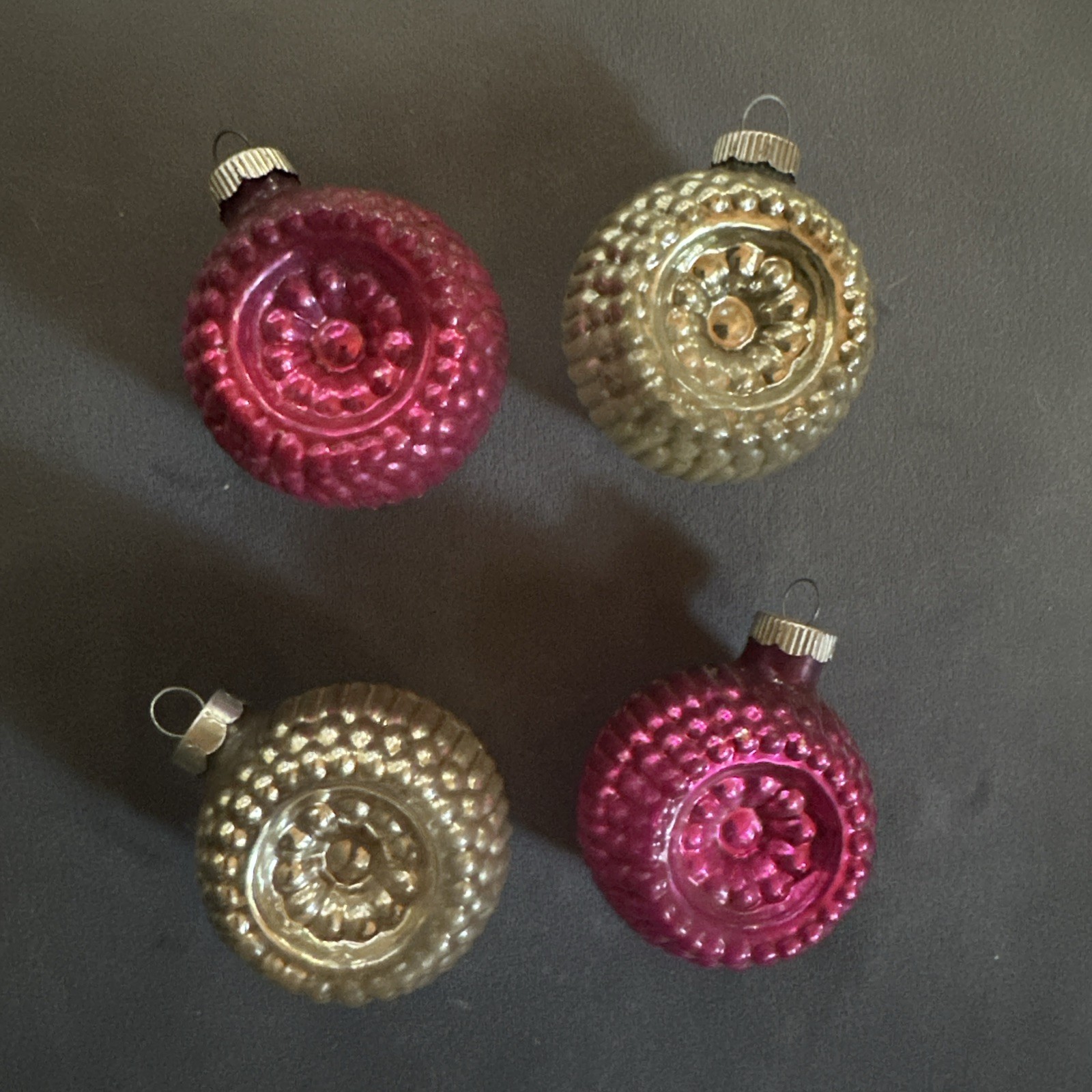  Vintage Shiny Brite Dbl Indent Bumpy Glass Christmas Ornaments 2 pink 2 gold