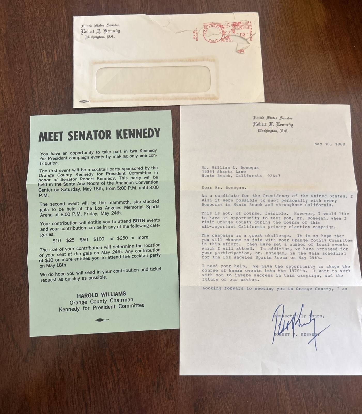 Signed Letter From Robert F Kennedy 5-10-1968 Candidate For Presidency Campaign