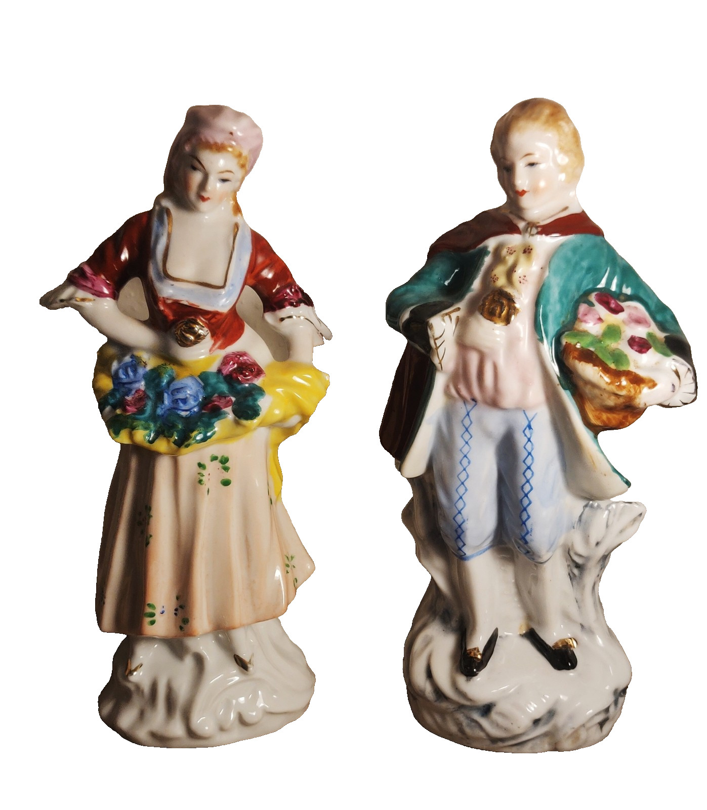 8 X 3.5 Inch Victorian Colonial Porcelain Couple Figurines Made in Japan