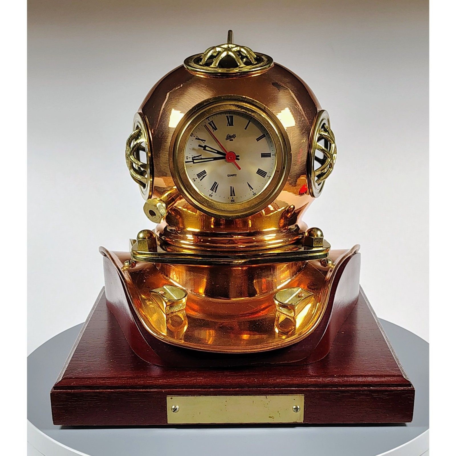 Rare Vintage Schatz Miniature German Divers Diving Helmet Clock Copper & Brass