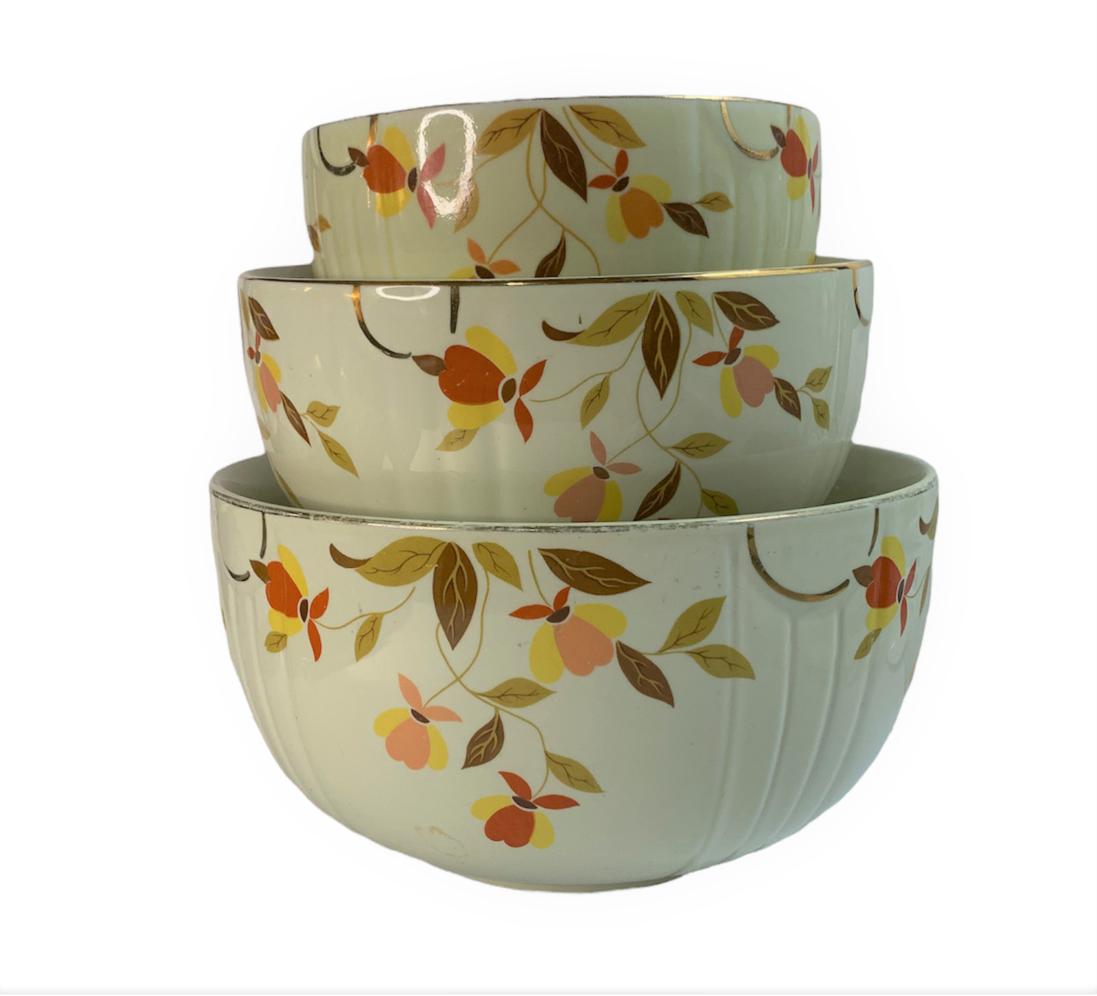 VINTAGE HALL'S SUPERIOR QUALITY KITCHENWARE AUTUMN LEAF MIXING BOWLS SET OF 3 VINTAGE HALL'S SUPERIOR QUALITY KITCHENWARE AUTUMN LEAF MIXING BOWLS SET OF 3