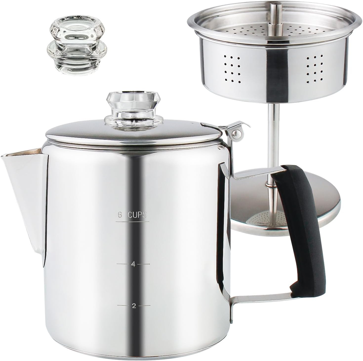 Multi Use Percolator Coffee Pot Stainless Steel Stove Top Coffee Maker with Two