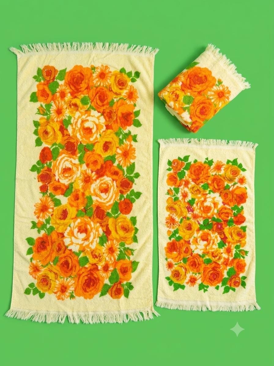Vintage 1970s Deadstock Cannon Monticello Floral Towel Set of 3