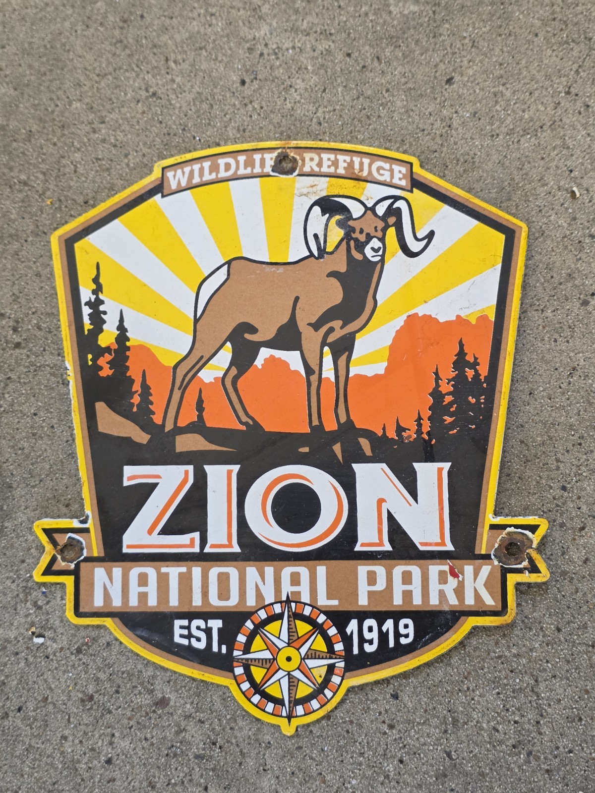 VINTAGE UTAH ZION PARK NATIONAL WILDLIFE PORCELAIN ENAMEL SIGN  10\