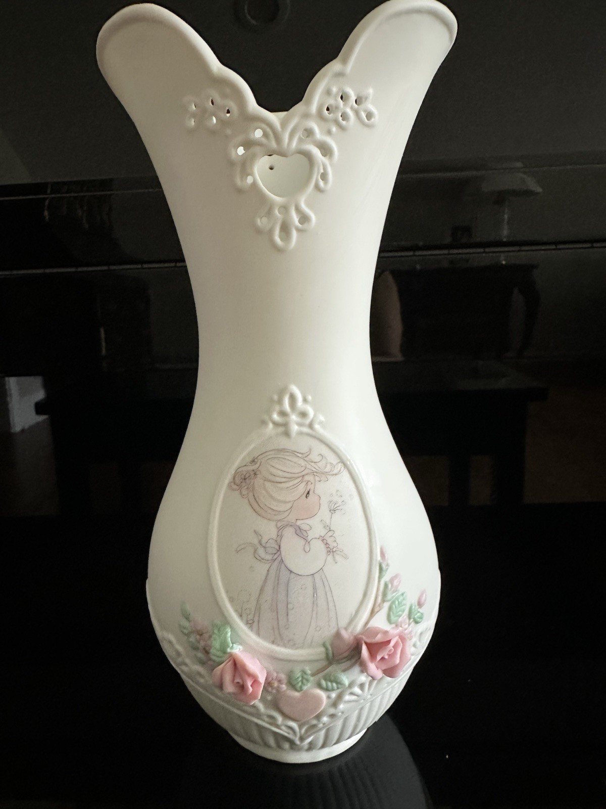 Vintage Precious Moment Porcelain Bisque Flower Vase Vintage Precious Moment Porcelain Bisque Flower Vase