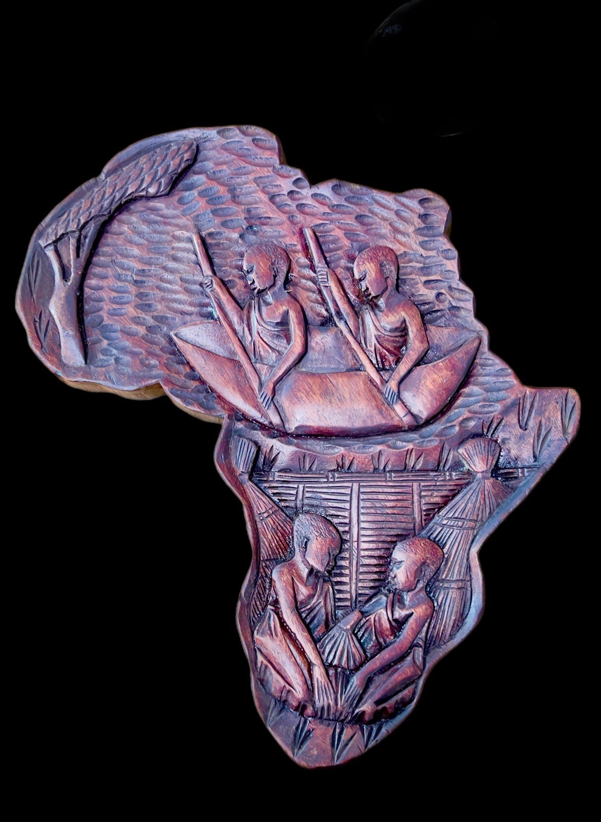 Mid-20th Century Hand-Carved African Continent Hardwood Relief Sculpture