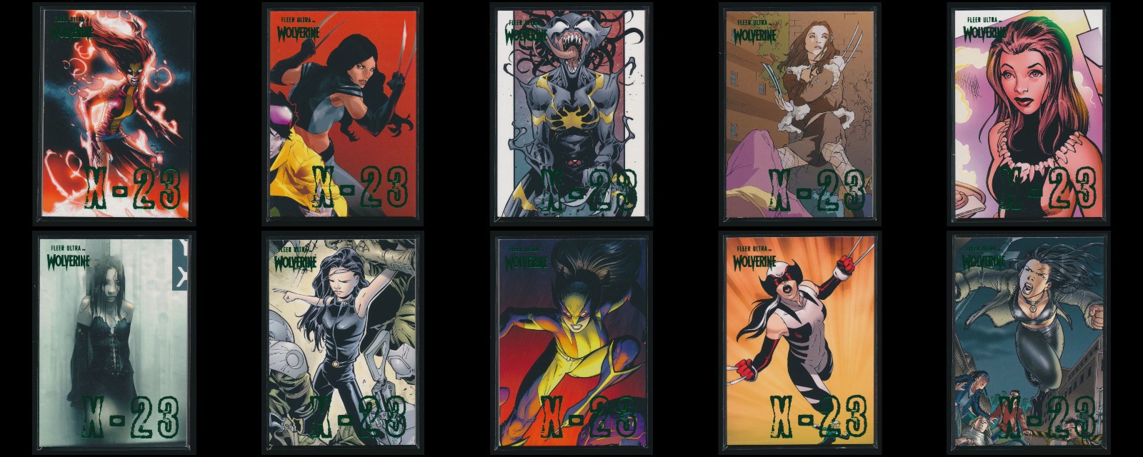 2023 Fleer Ultra Wolverine X-23 Insert GREEN Parallel Complete Set of 10 Cards