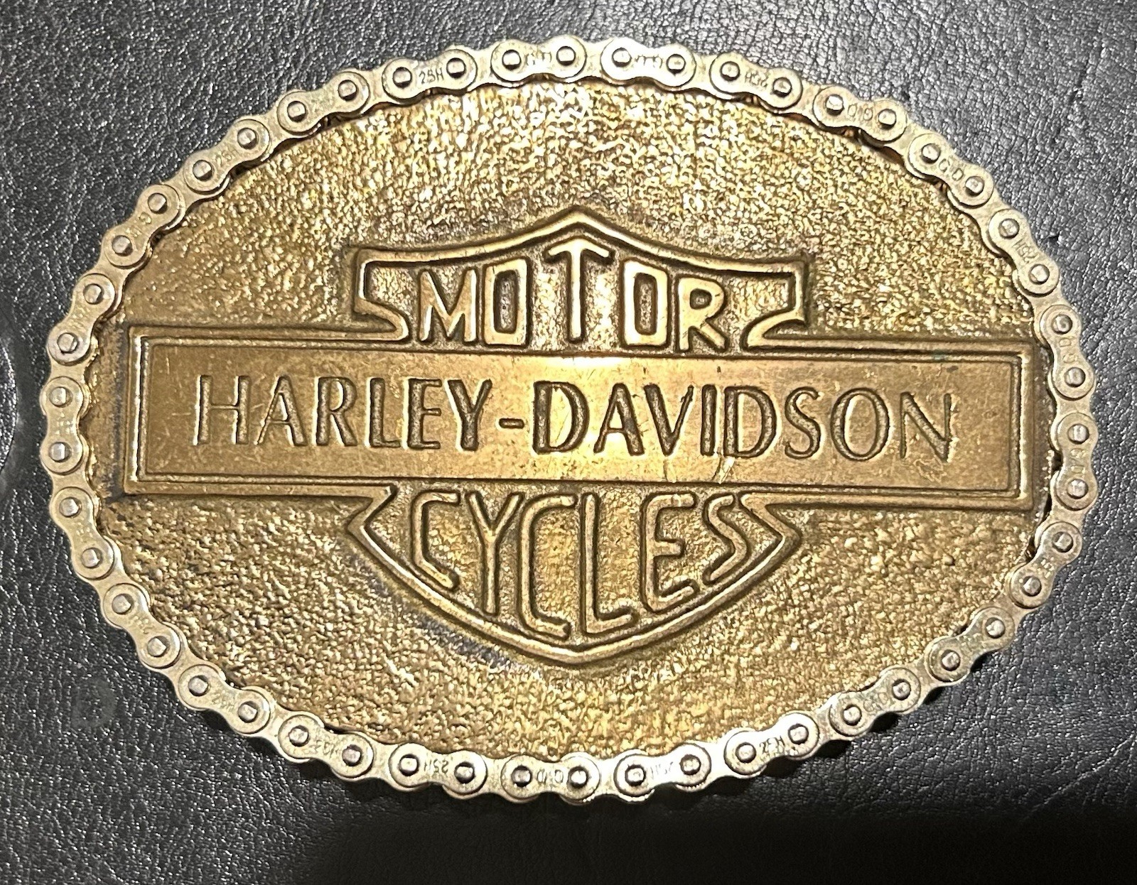 Vintage Harley‑Davidson Chain Belt Buckle Brass W Gold Dipped Chain Wrap Vintage Harley‑Davidson Chain Belt Buckle Brass W Gold Dipped Chain Wrap