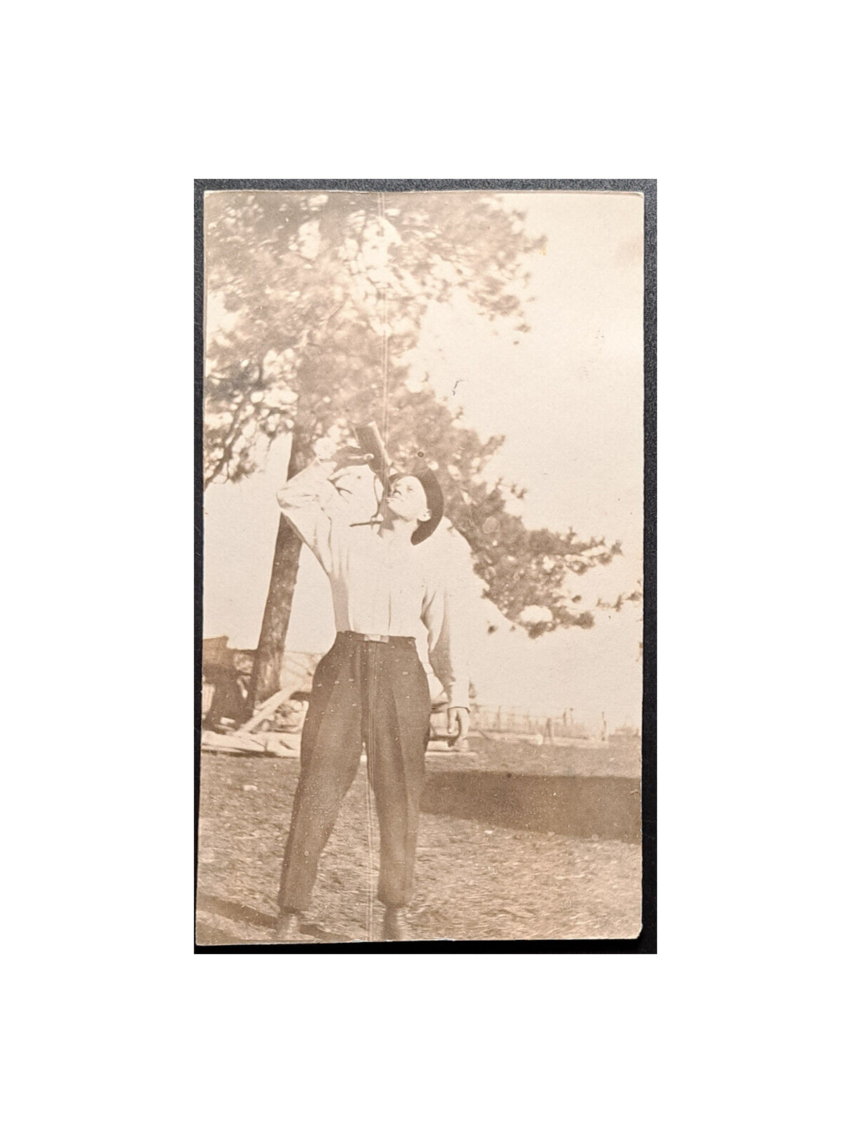 Vintage RPPC Cowboy Drinking from Jug Western Americana Real Photo Postcard