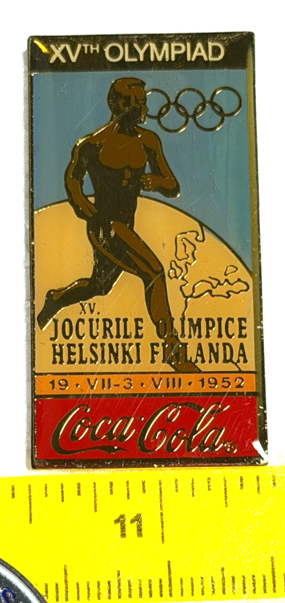 Olympic Coca-Cola 1952 Summer Helsinki Finland Enamel Lapel Tack Pin 