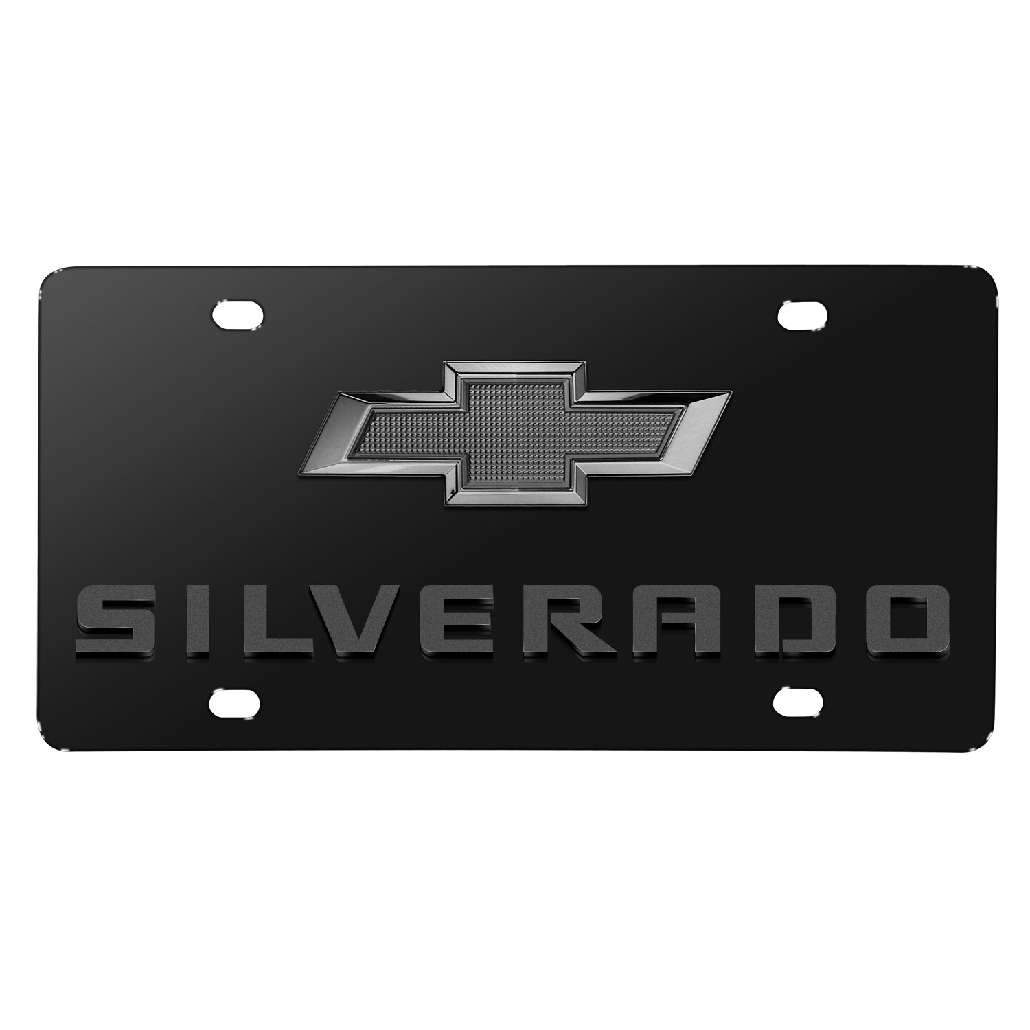 Chevrolet Silverado 3D Dark Gray Dual Logo Black Stainless Steel License Plate Chevrolet Silverado 3D Dark Gray Dual Logo Black Stainless Steel License Plate