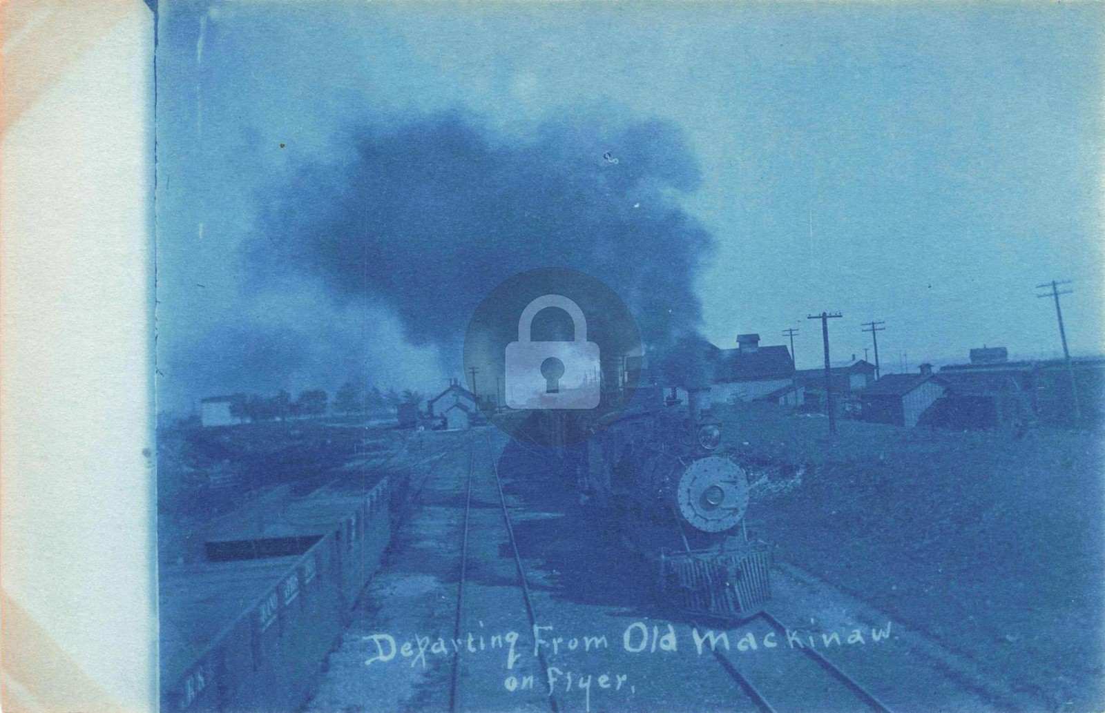 Railroad Departing on Flyer From Old Mackinaw MI RPPC Photo Postcard COPY