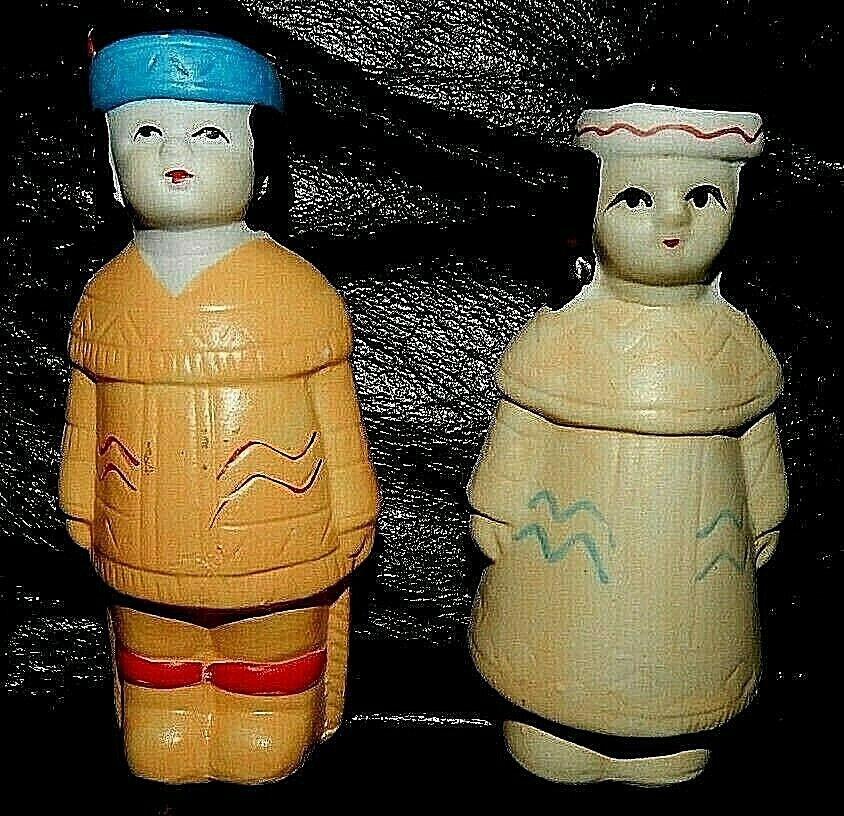 Collectible Native American Salt & Pepper Shakers Porcelain Bisque? Hand-Painted