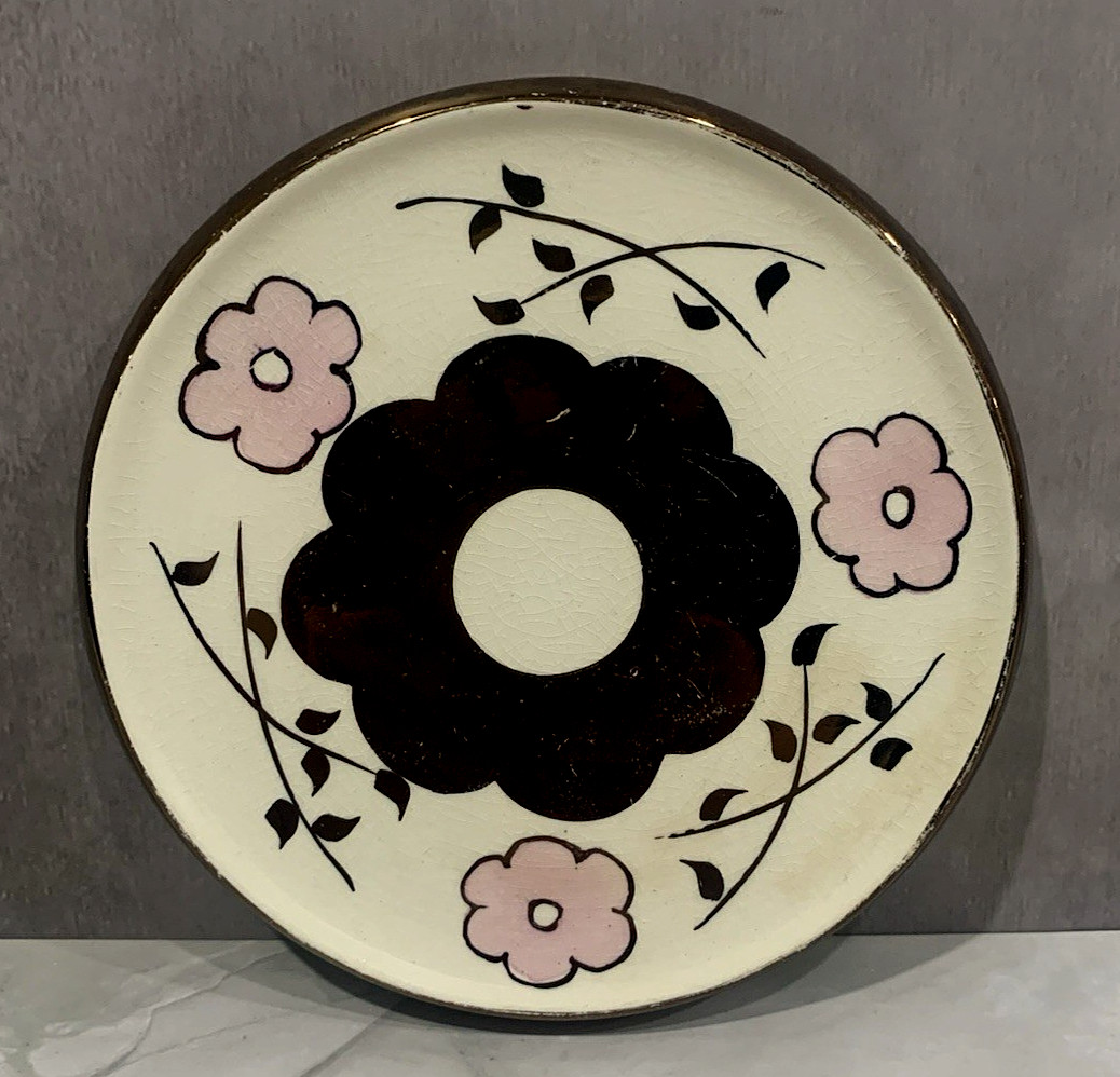 Vintage English Ware Lancaster Copper Lustre w Pink Flowers Tea Tile Trivet