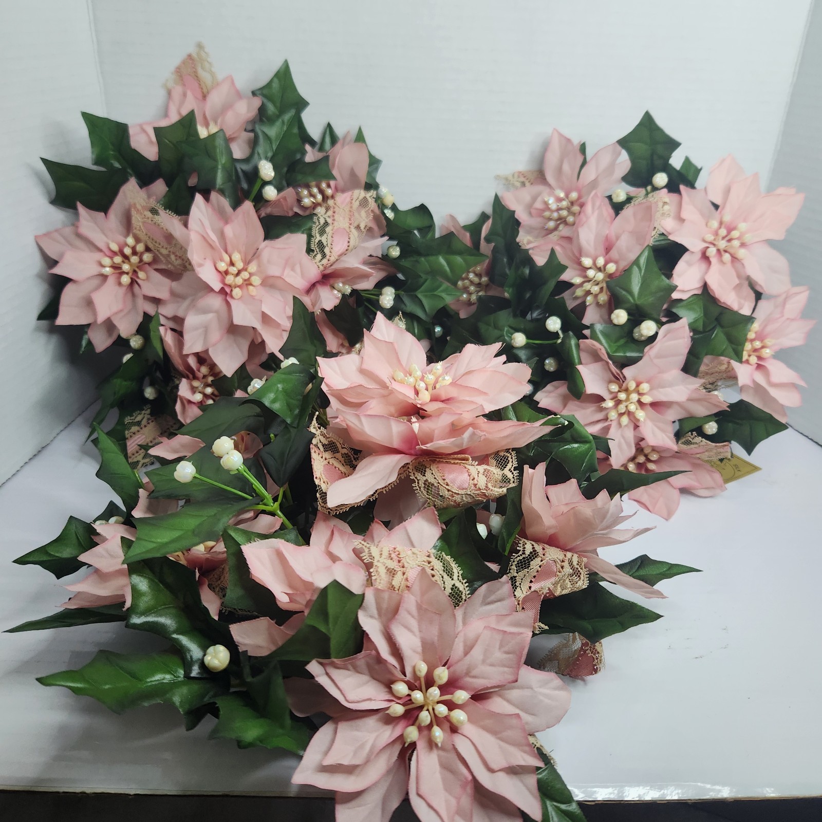 Vintage Pink Poinsettia Centerpiece Set of 3 Silk Floral Holiday Table Decor