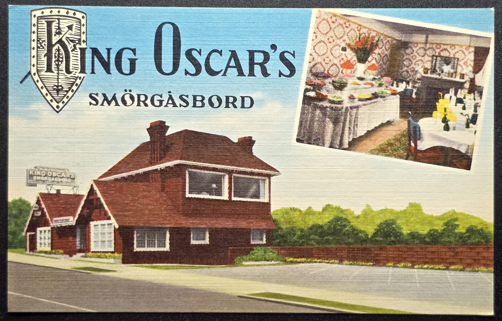 1950s Seattle WA King Oscar’s Smörgåsbord Restaurant Linen Postcard
