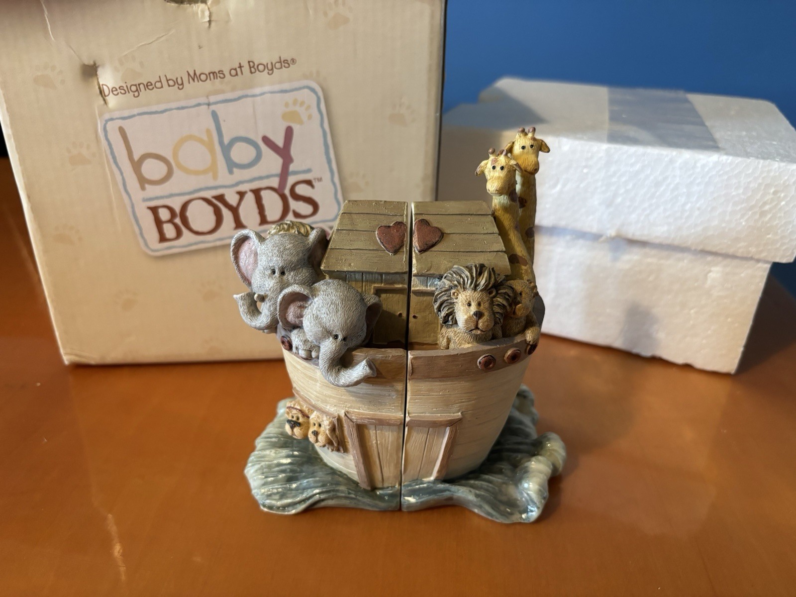 Vintage 2007 Baby Boyds S.S. Noah's Ark Resin Bookends Set Original Box Unused