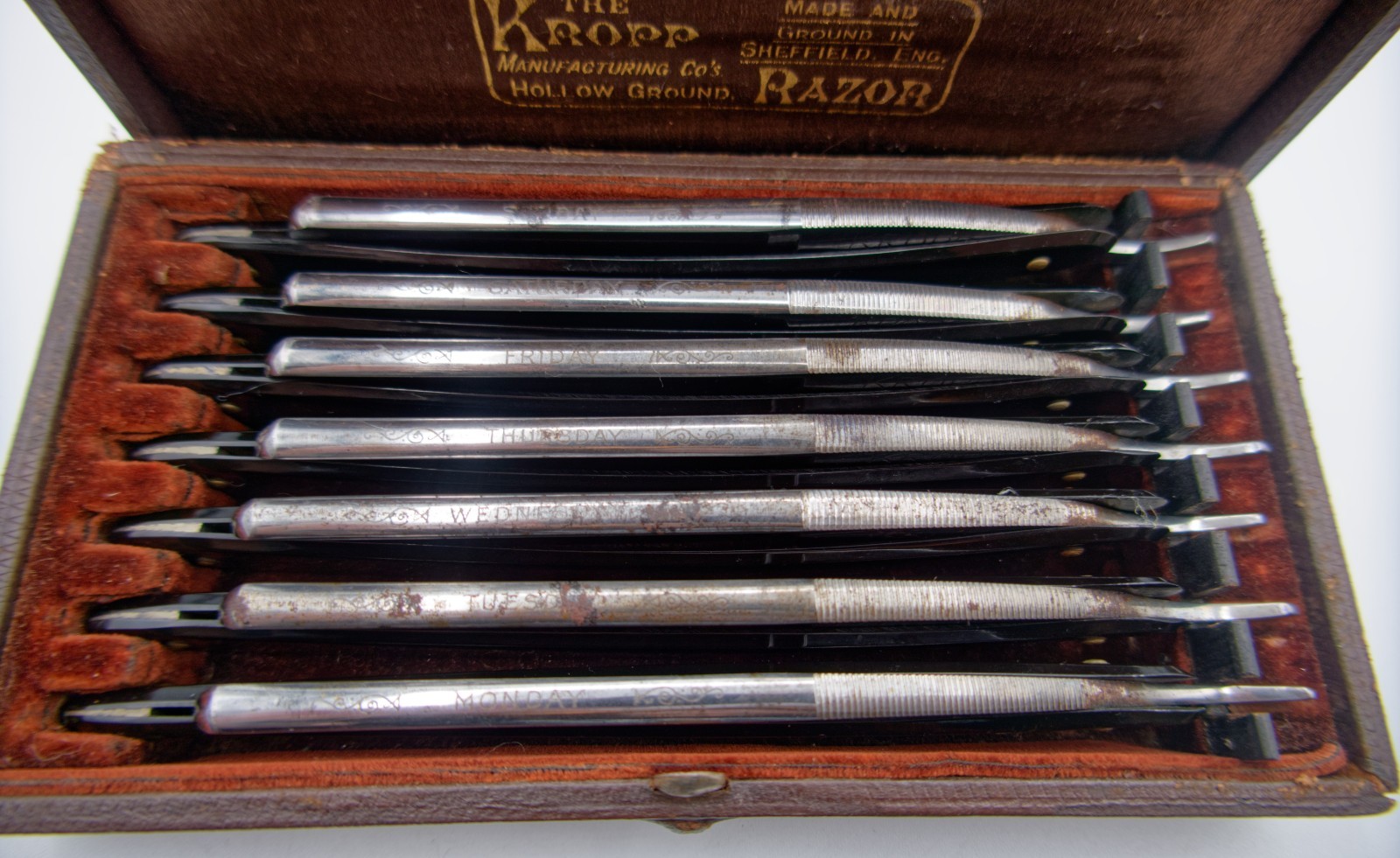Rare VTG Kropp 7-Day Straight Razor Set | Sheffield Steel | Mirror Finish Rare VTG Kropp 7-Day Straight Razor Set | Sheffield Steel | Mirror Finish