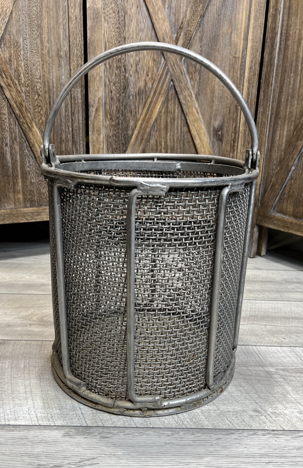 Vintage Round Stainless Steel SS Metal 15 lb Basket Bucket  - Estate Find