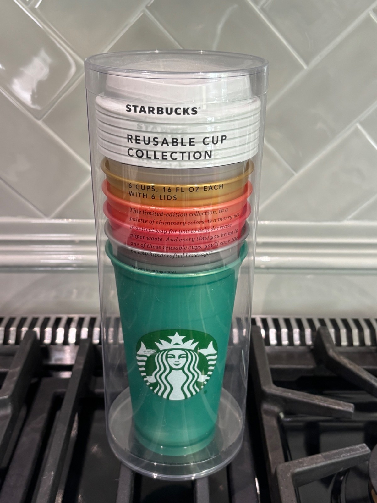 RARE 2018 Starbucks Shimmery plastic coffee cup 6 pack - NEW