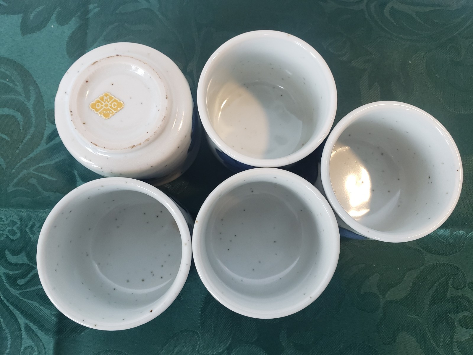 Vintage OMC Otagiri Set 5 Sake Tea Cups Blue White Japan