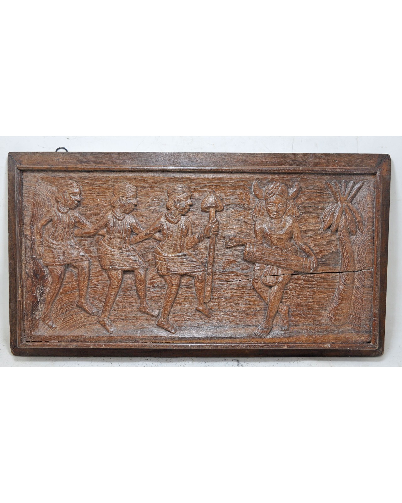 Antique Wooden Very Fine Musicial Procession Carving Wall Panel Original Old
