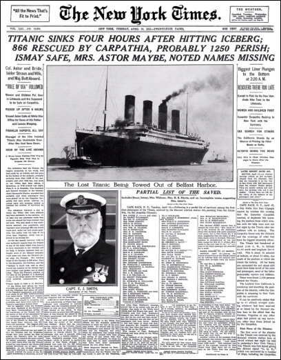 Titanic Sinks Photo Large 11X14 - 1912 New York Times Newspaper Front Page