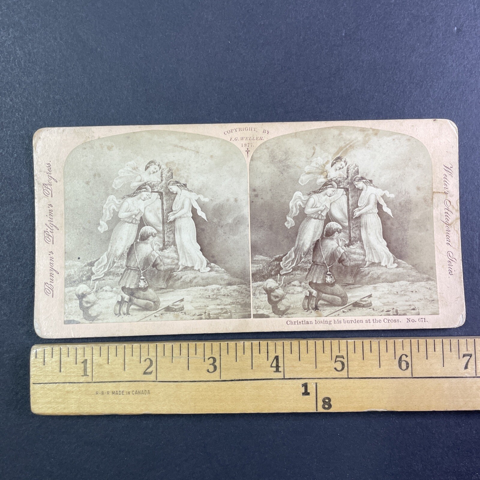 Christian Losing Burden at Cross Stereoview F.G. Weller 1877 Bunyan's Pilgrim's