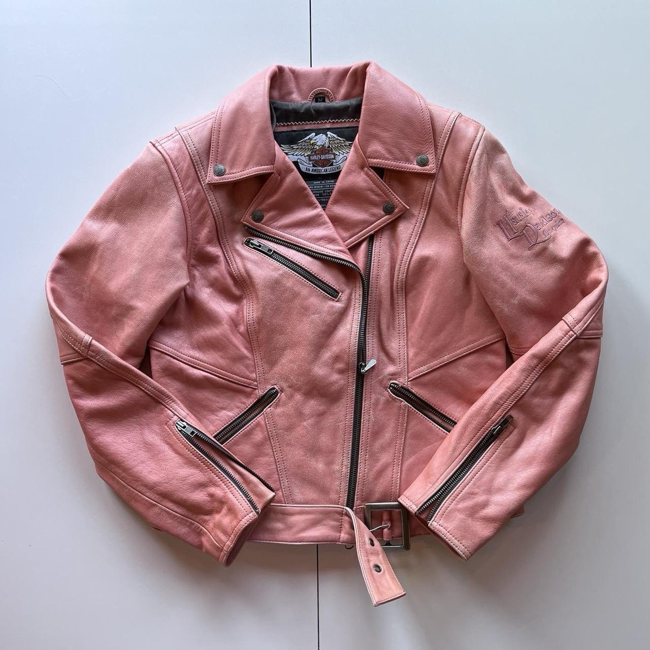 Vintage Y2K Harley-Davidson Cycle Queen Women\'s Pink Leather Motorcycle Jacket