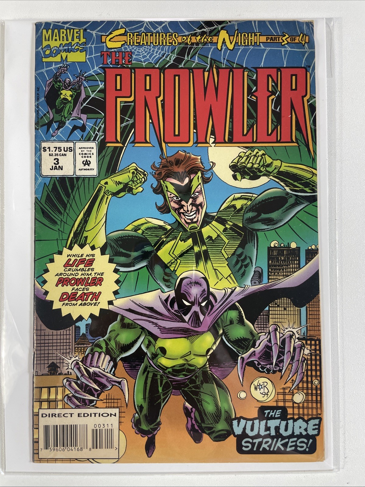 The Prowler #3 Jan 1994 Marvel Comic Book Vulture Strikes 3 Of 4 Vintage Marvel