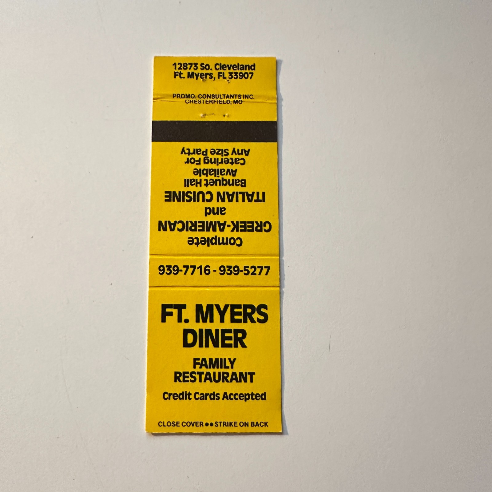Ft Myers Diner Family Restaurant Ft Myers FL Vintage Matchbook Cover 5MB126-4-1 Ft Myers Diner Family Restaurant Ft Myers FL Vintage Matchbook Cover 5MB126-4-1