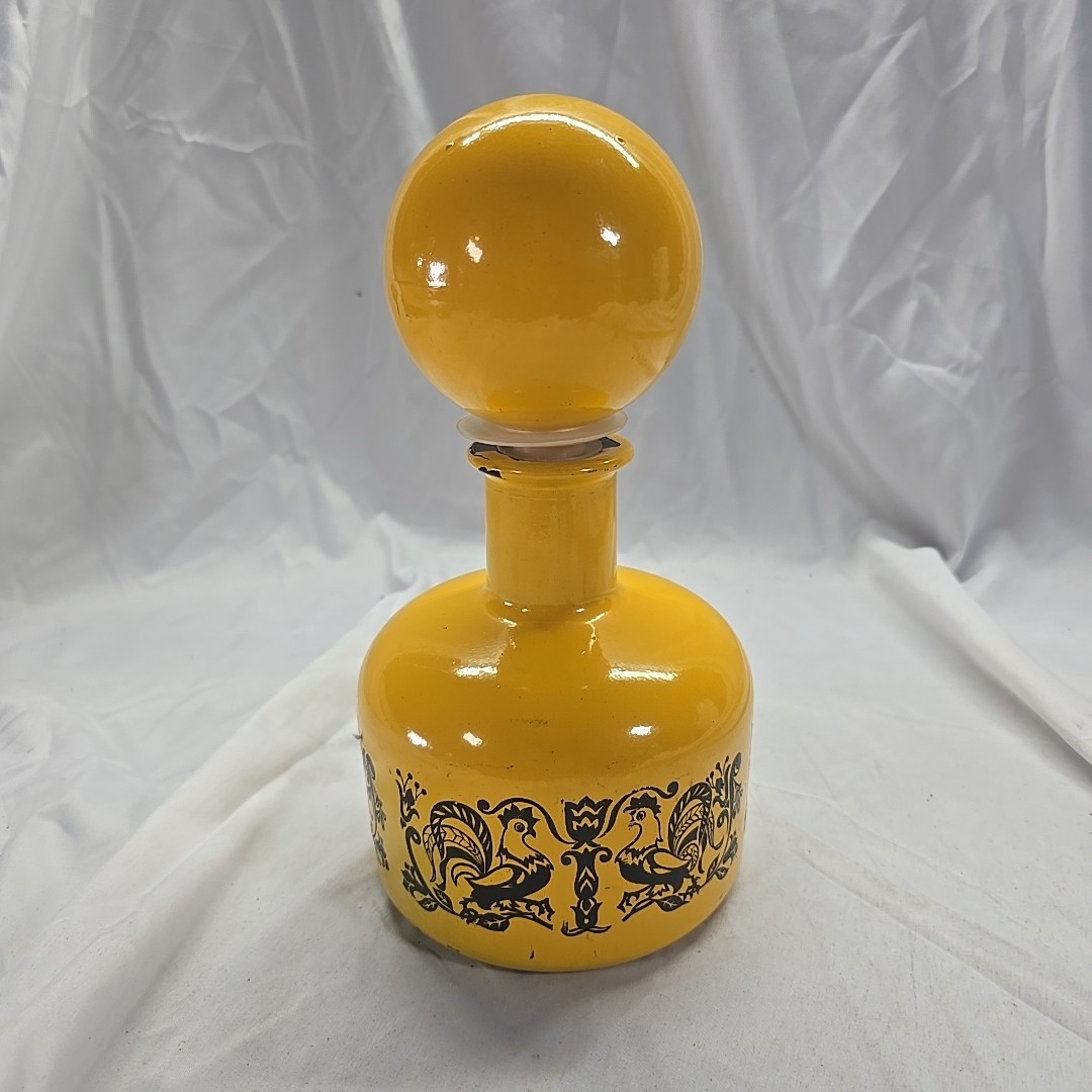 Vintage MCM Decanter Beccaro Lacrima Christi Glass Bottle Italian Yellow Rooster