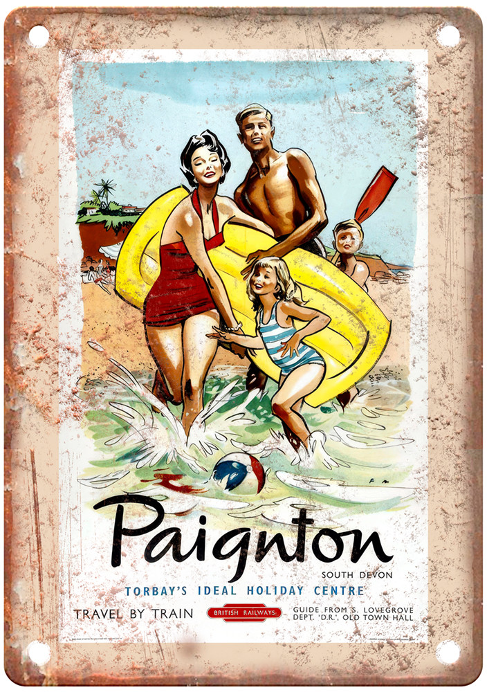 Vintage Paignton South Devon Travel Poster Retro Look Sign T1661