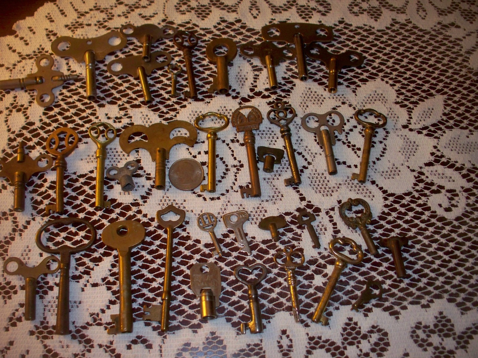 Vintage Antique 30 Skeleton Clock Keys Brass Steel Furniture Cabinet Watch