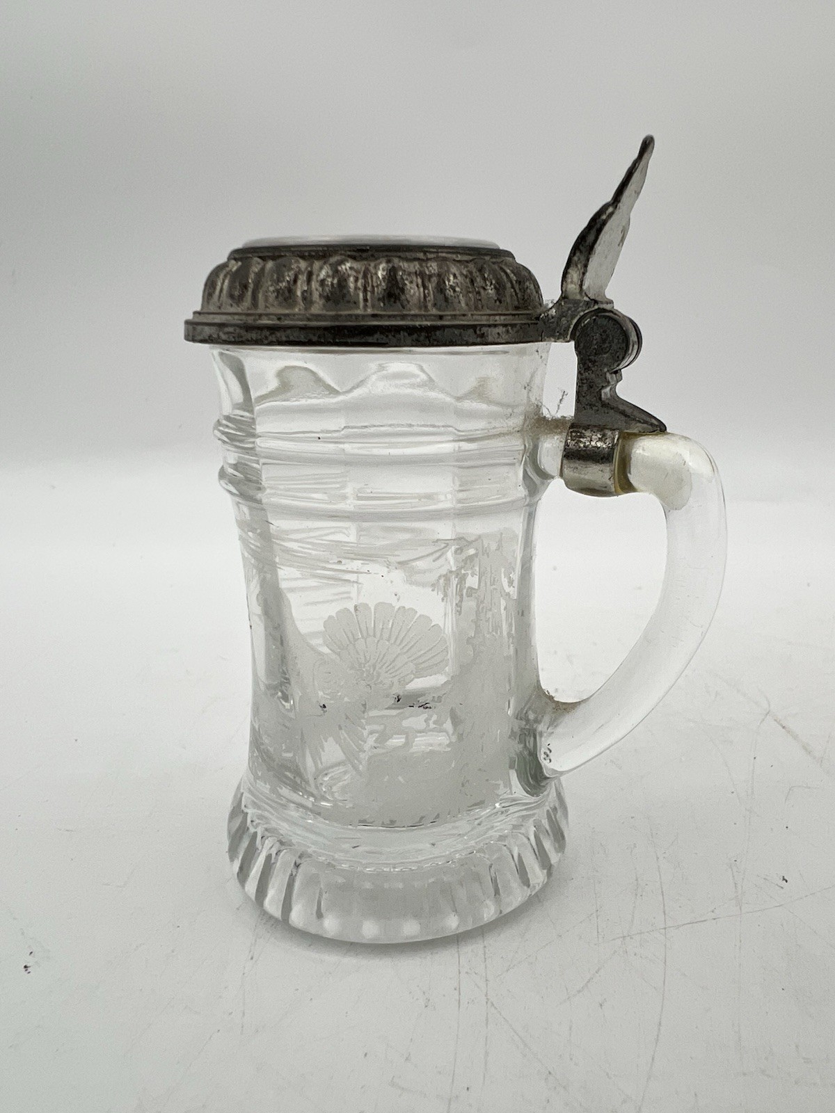 Vtg Original BMF Schnapskrugerl German Etched Wildlife Shot Schnapps Glass 4.5”