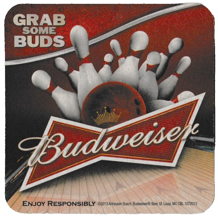 Budweiser  Grab Some Buds Bowling Theme Beer Coaster