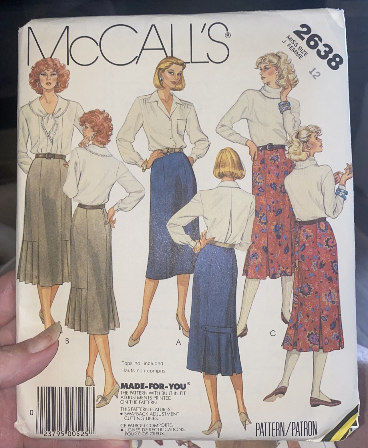 Vintage 1986 McCall’s Skirt Sewing Pattern 2638 Size 12 Uncut