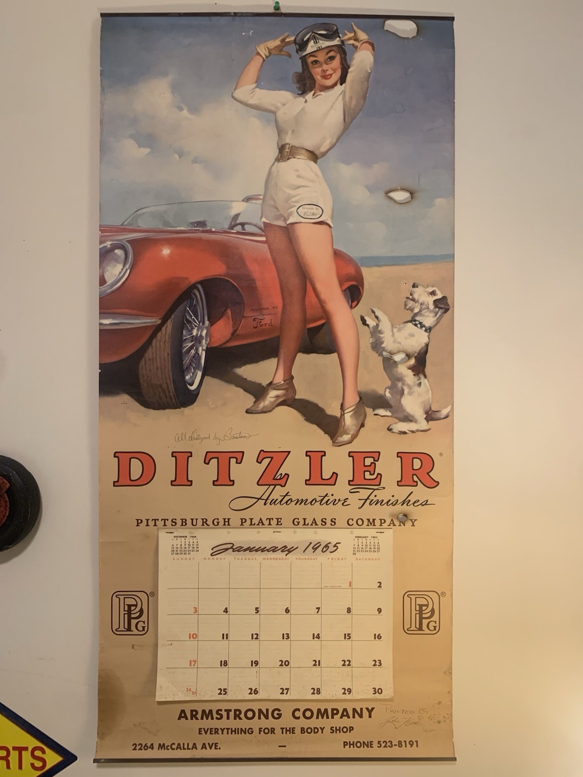 Vintage 1965 Ditzler Automotive Finishes Pin Up Calendar LARGE 46x22\ Vintage 1965 Ditzler Automotive Finishes Pin Up Calendar LARGE 46x22\