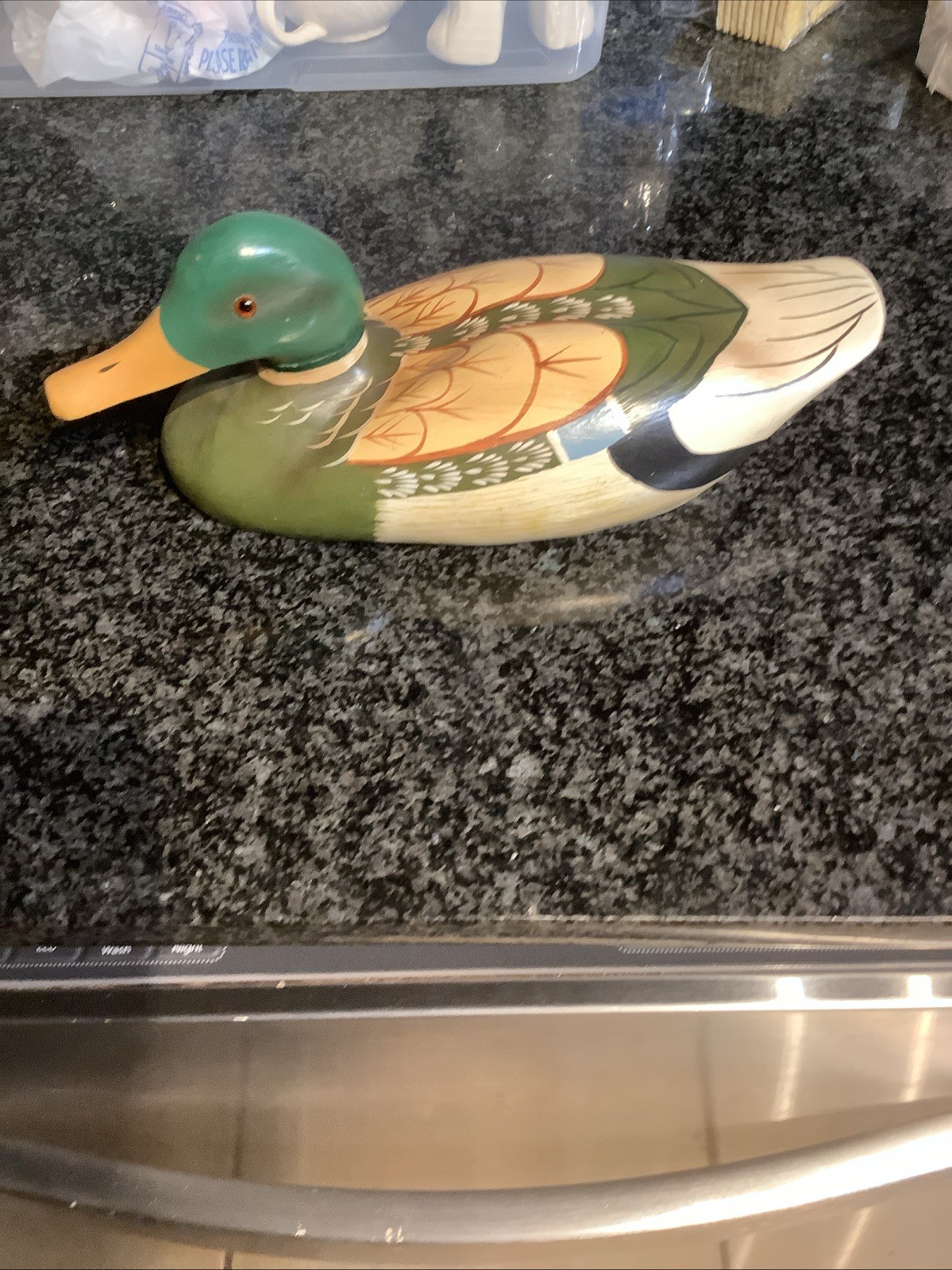 Vtg Hand Carved & Painted Wooden Duck Fowl Tabletop Sculpture Decoy Taiwan