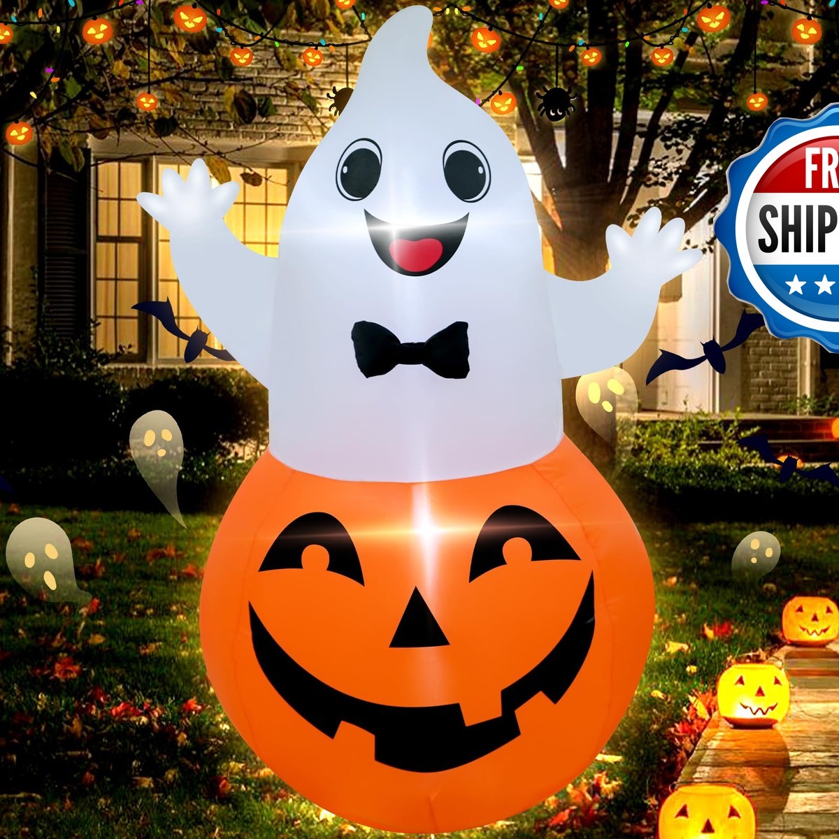 TRMESIA 4FT Halloween Inflatable Pumpkin Ghost Decoration