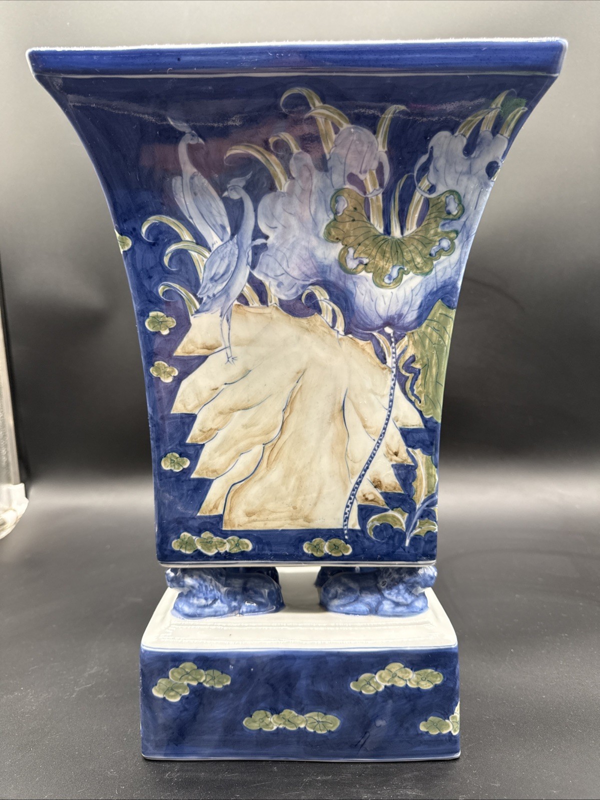 Rare Vintage Maitland Smith Rectangular Pedestal Porcelain Vase Rare Vintage Maitland Smith Rectangular Pedestal Porcelain Vase