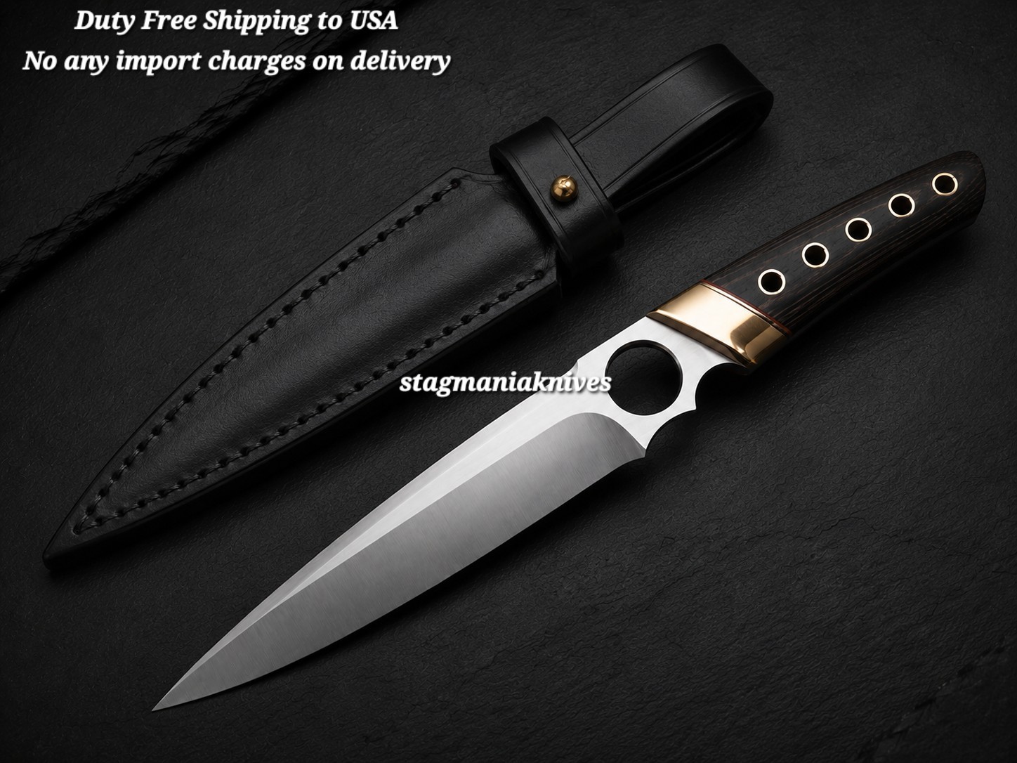 Rare Phantom Handmade J2 Steel Bushcraft Hunting Knife Wood Handle Fixed Blade