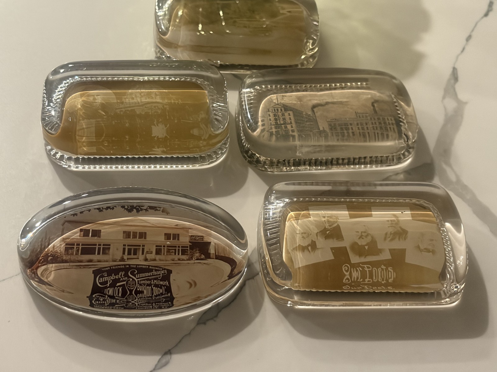 ANTIQUE ADVERTISING GLASS PAPERWEIGHT  EARLY 20TH CENTURY SET OF 4